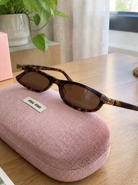 Miu Miu Tortoiseshell Rectangular Sunglasses with Brown Lenses